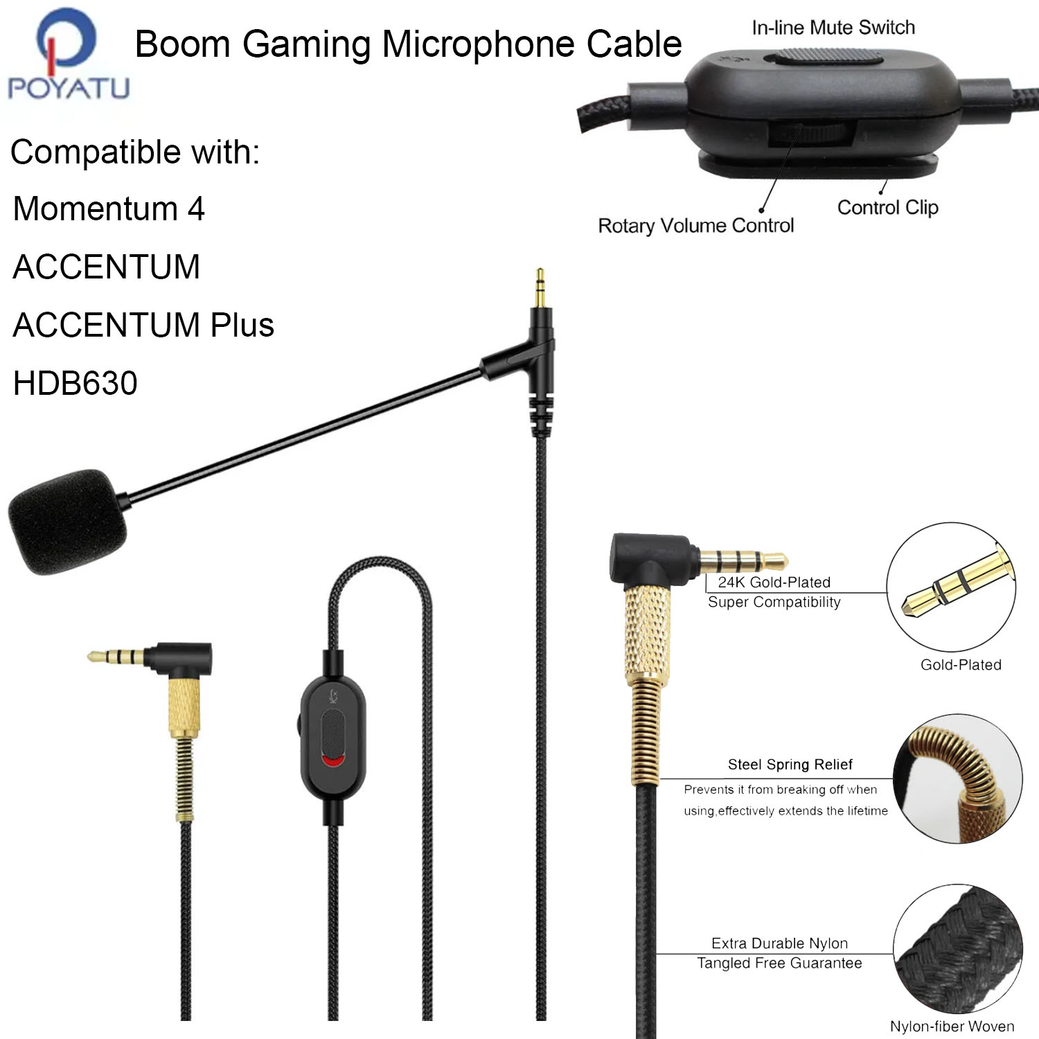 Sennheiser Headphone Momentum 4 - Boom Mic-hoofdtelefoonkabel voor Sennheiser HDB630 Momentum